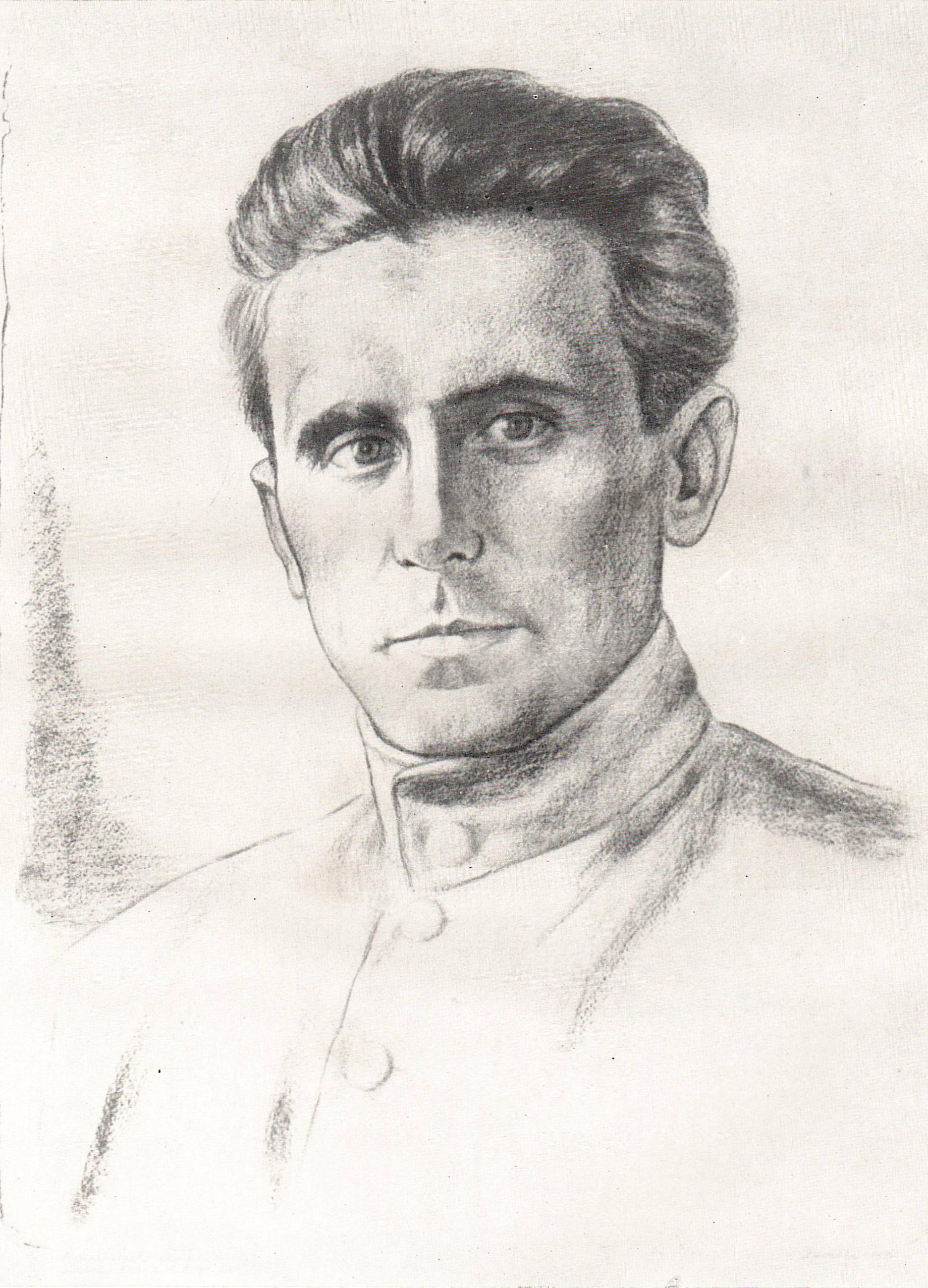 Л. Ш. Аронова. Род. 1903 г. Рига. Портрет первого начальника милиции РСФСР А. Дижбита. 1972. Б., литография