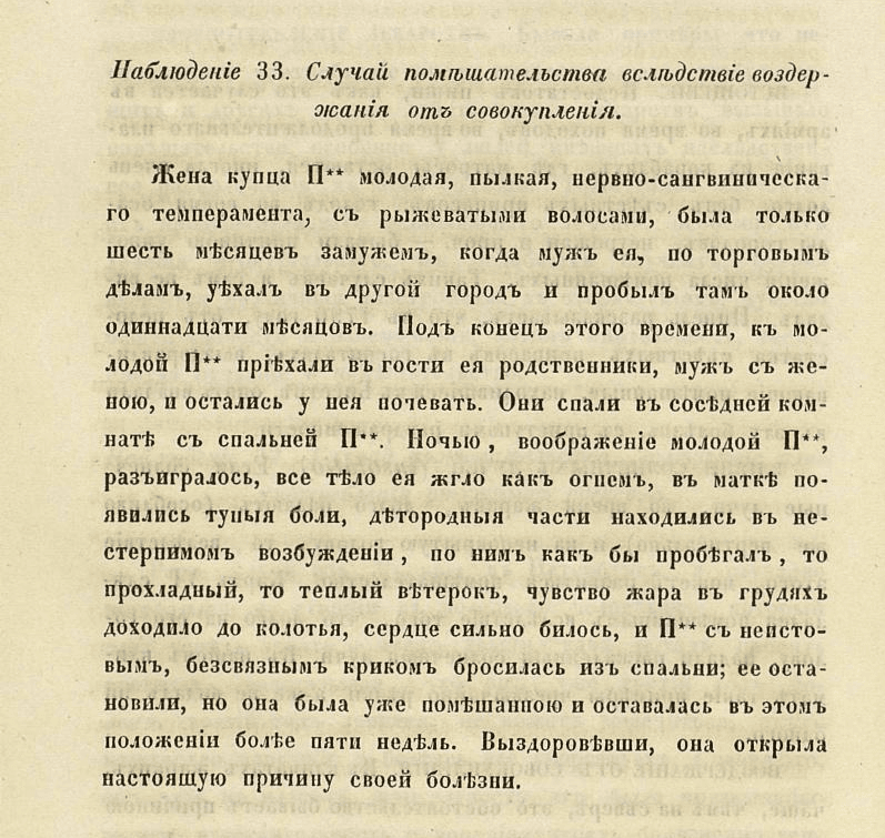 Наблюдение 33. Случай помешательства вследствие воздержания от совокупления